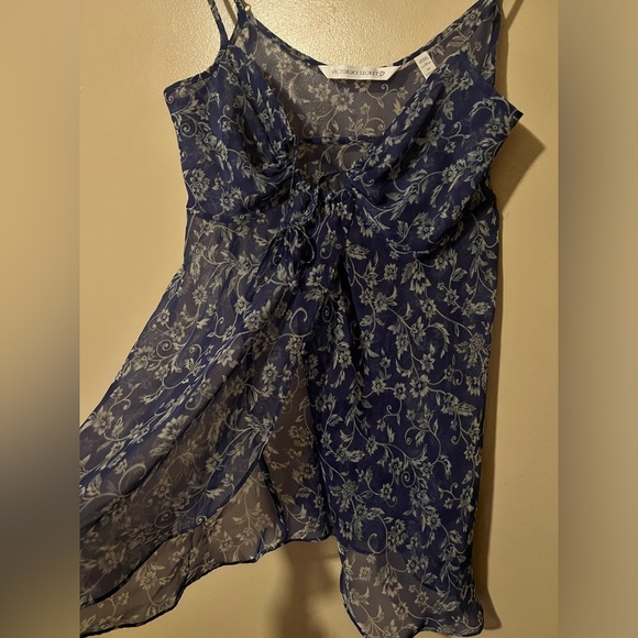 Victoria’s Secret xs Floral sheer Blue Spaghetti Strap Top keyhole sexy vtg chic - Picture 5 of 6